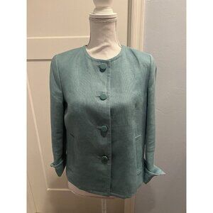 Talbots 100% Linen 3/4 Sleeve Robins Egg Blue Lined Blazer Pockets Size 6 Petite